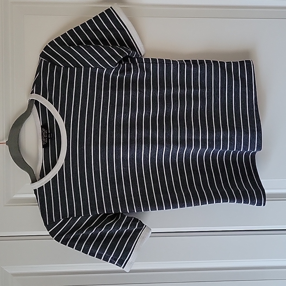 Topshop striped t-shirt in gray-blue and white size US 4 / UK 8